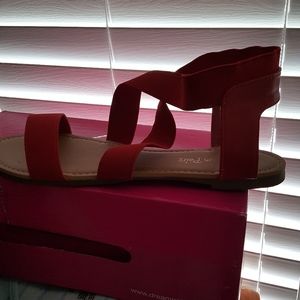 Cute red flat sandals, size 7